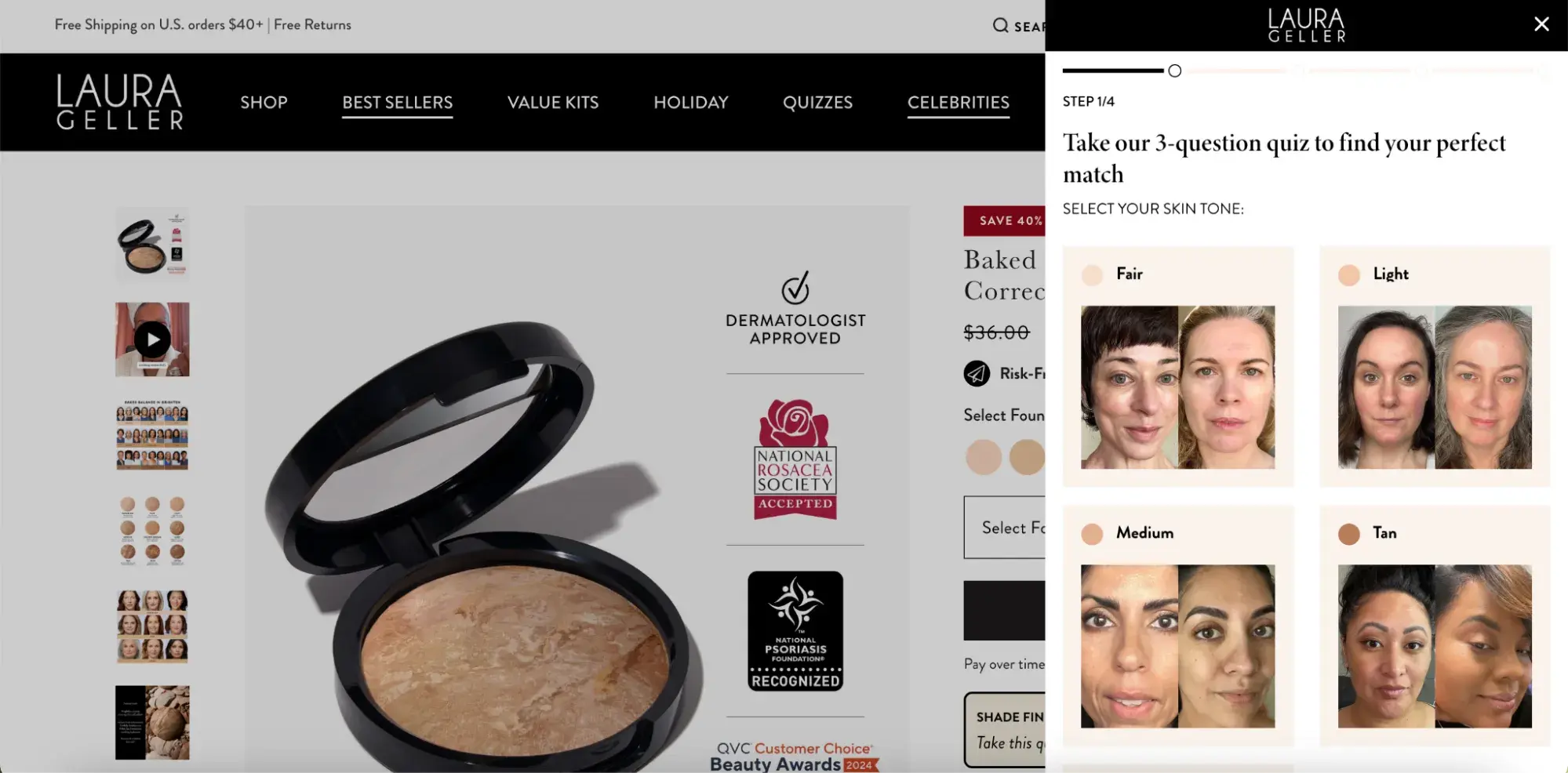 makeup brand laura geller uses a shade-finding quiz on its website for ai content personalization