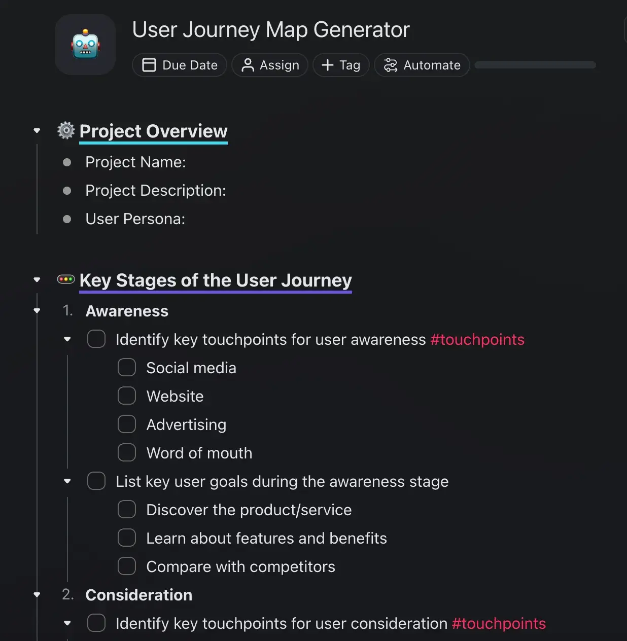 how AI can help you build a customer journey map; Taskade