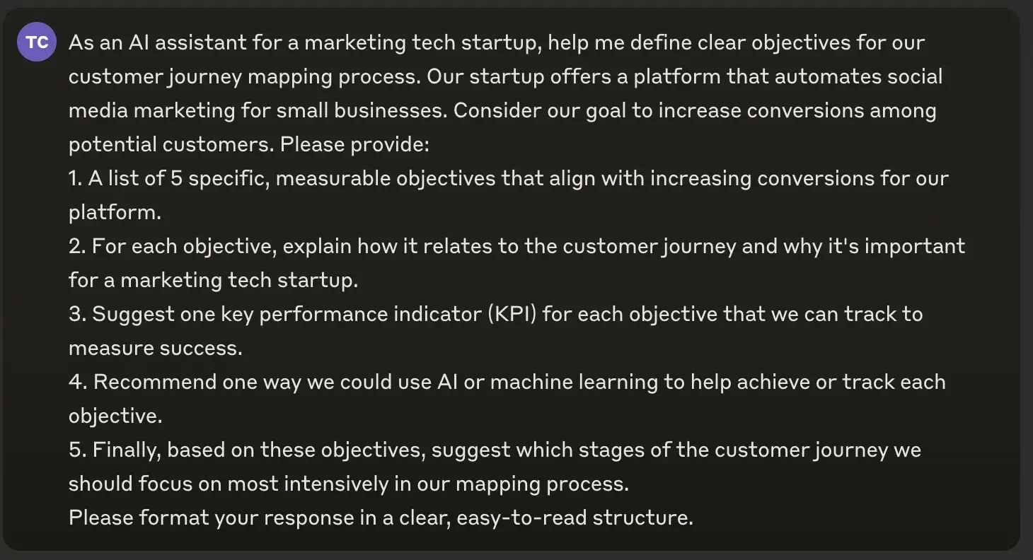 ChatGPT prompt for ai customer journey mapping