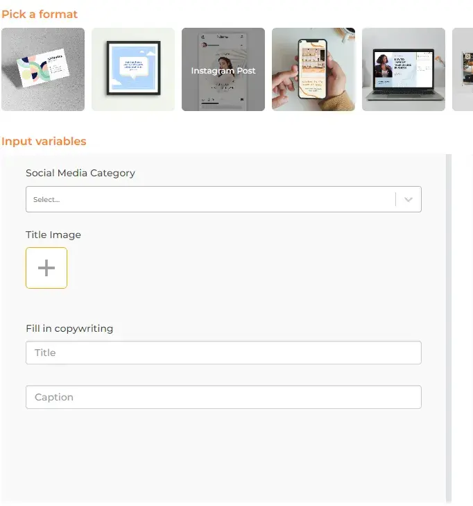 Inputting the variables into Designs.ai social media image creator 