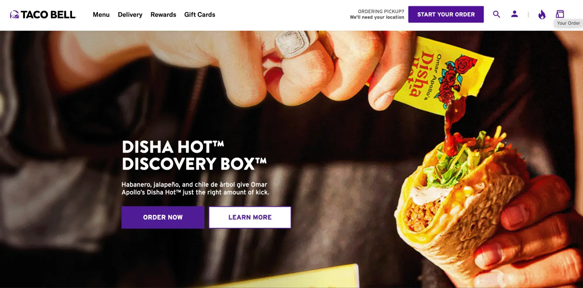 screenshot of taco bell’s homepage