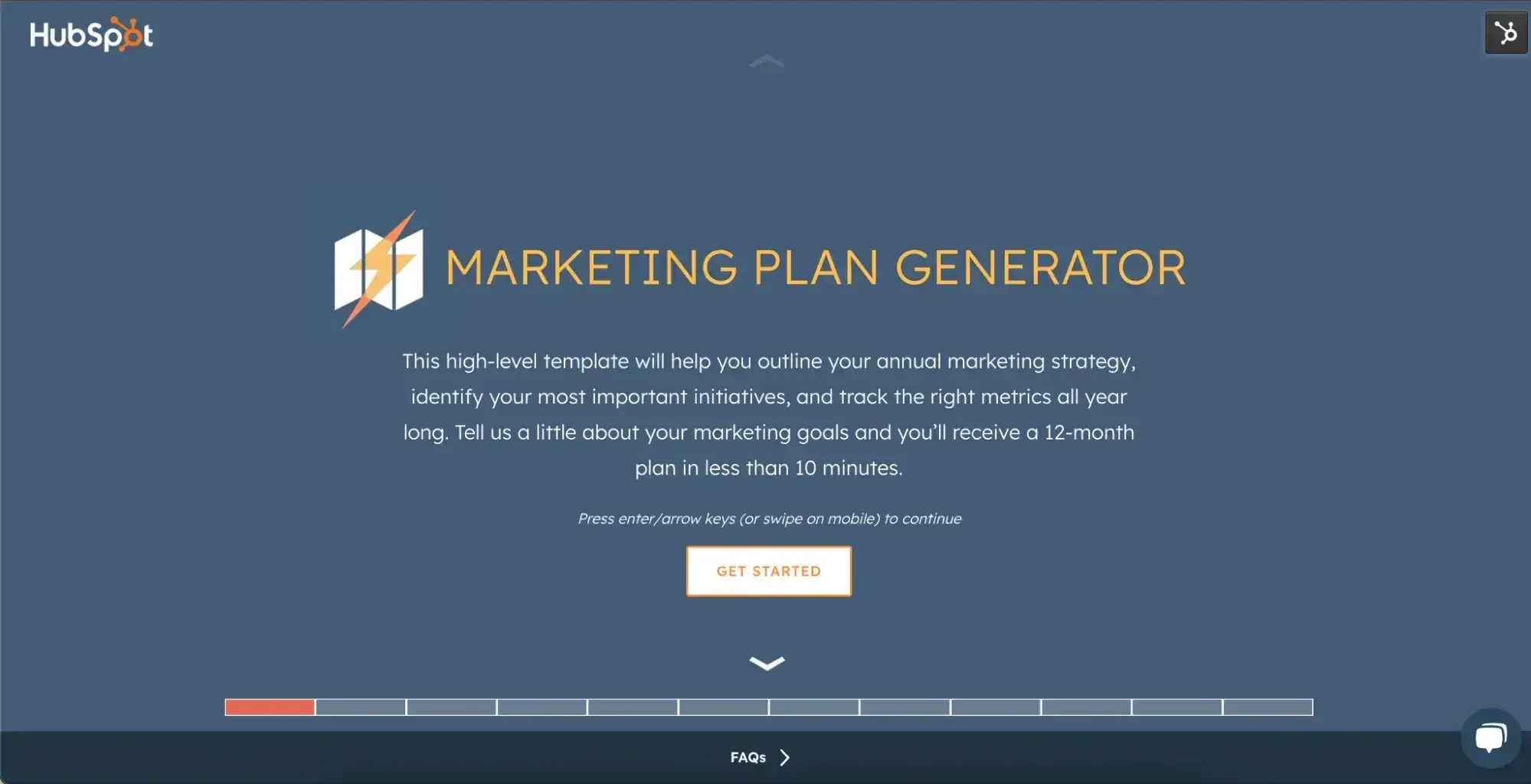 Screenshot of HubSpot's marketing plan generator