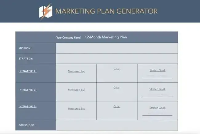 Screenshot of a sample marketing plan that HubSpot's marketing plan generator would create