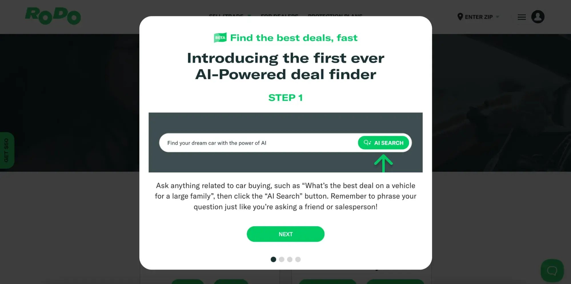 AI-powered site search; AI search bars encourage you to ask questions in a conversational manner