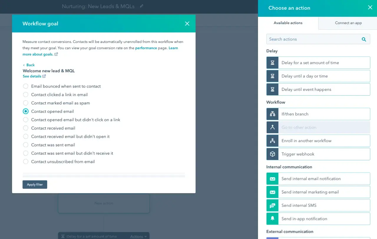 Screenshot showing how to create a workflow in HubSpot