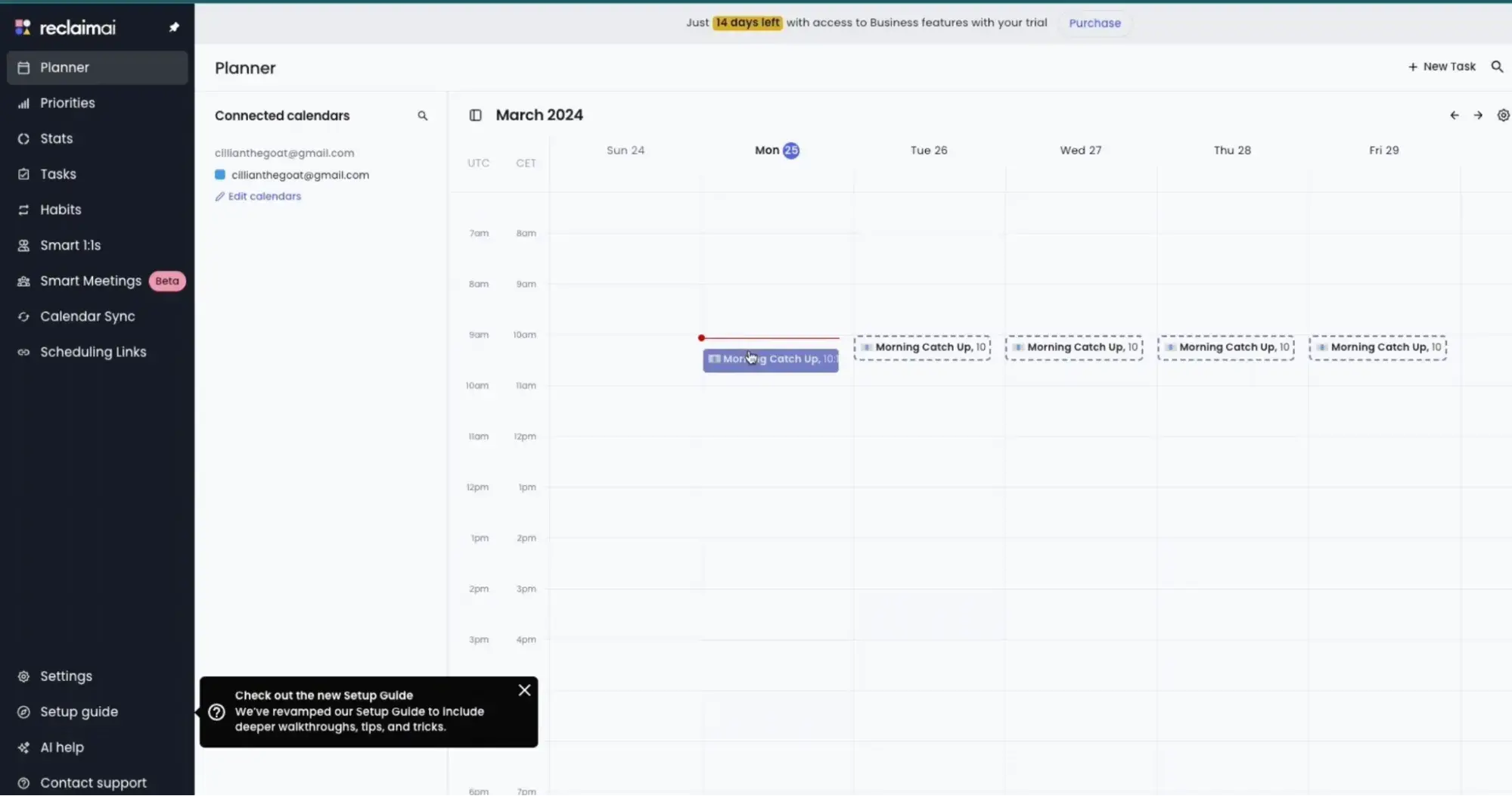 AI scheduling assistant: Reclaim.ai planner