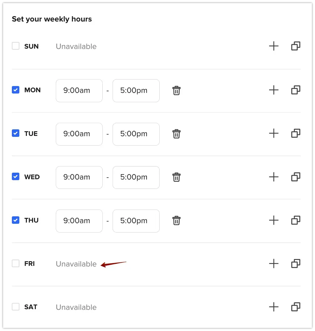 AI scheduling assistant: Weekly hours setting in Calendly