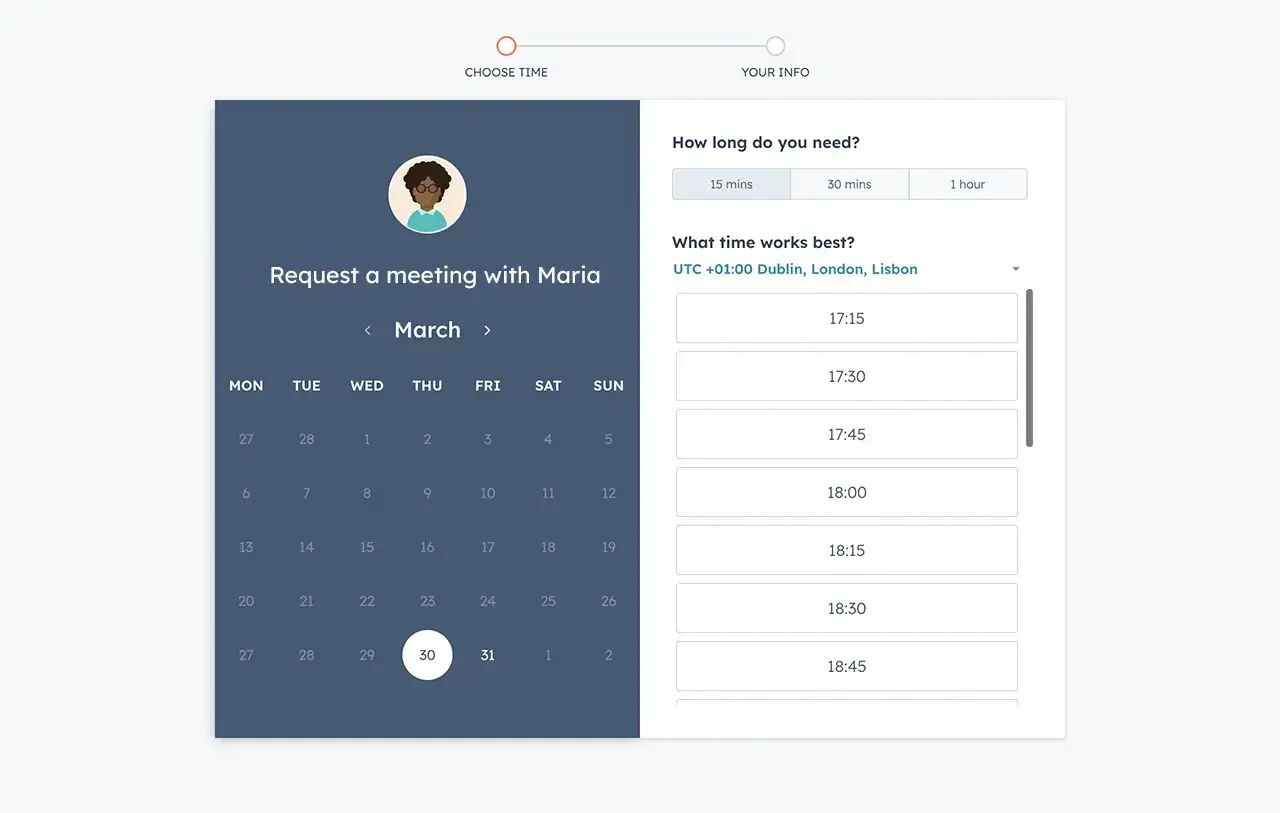 AI scheduling tool: Requesting meeting in HubSpot Free Meeting Scheduler