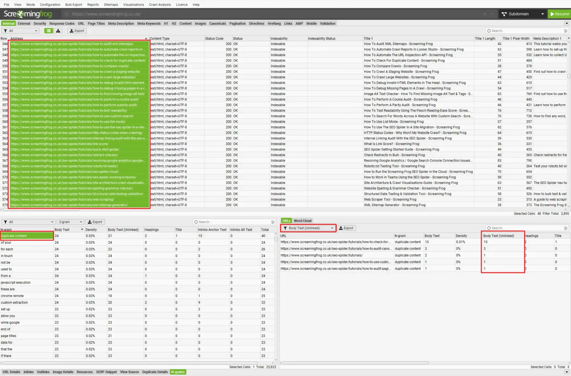  using Screaming Frog’s Ngram tool to find internal linking opportunities 