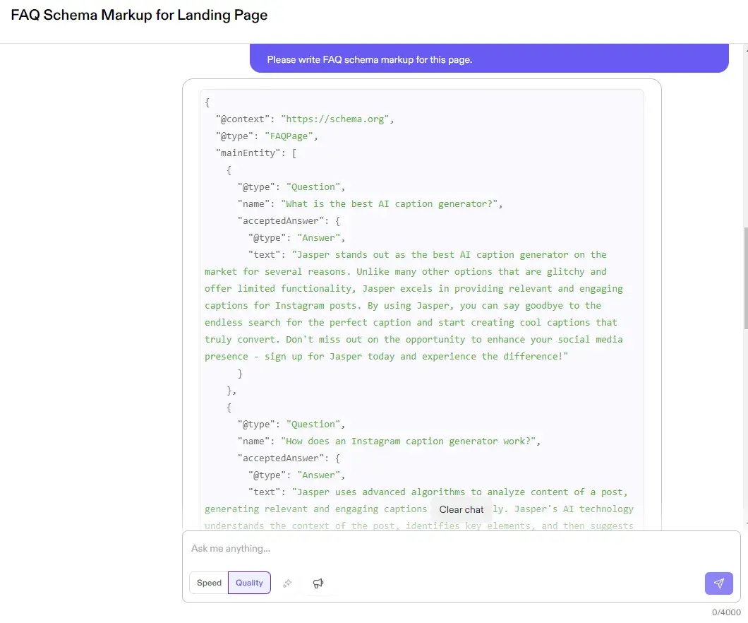 ai technical seo: using Jasper Chat to generate Schema tags