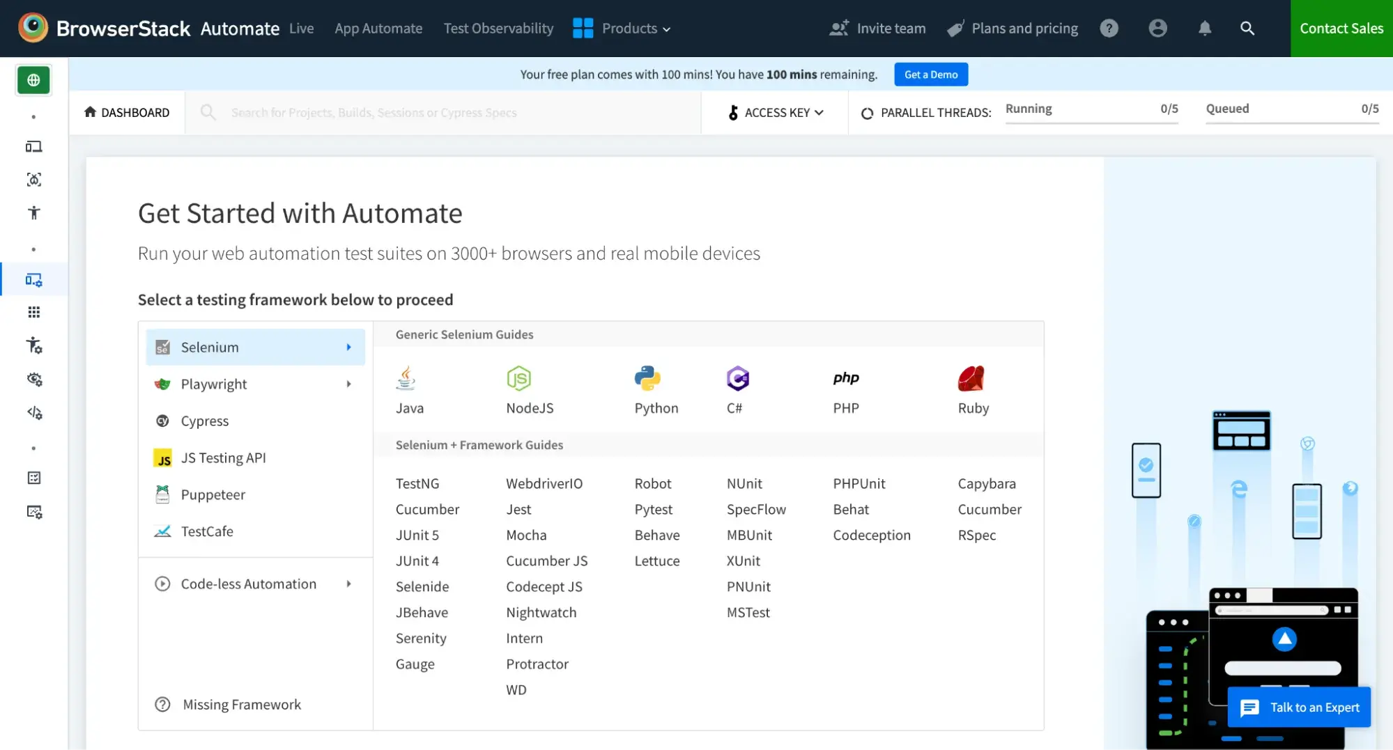 ai testing tools: browserstack automate