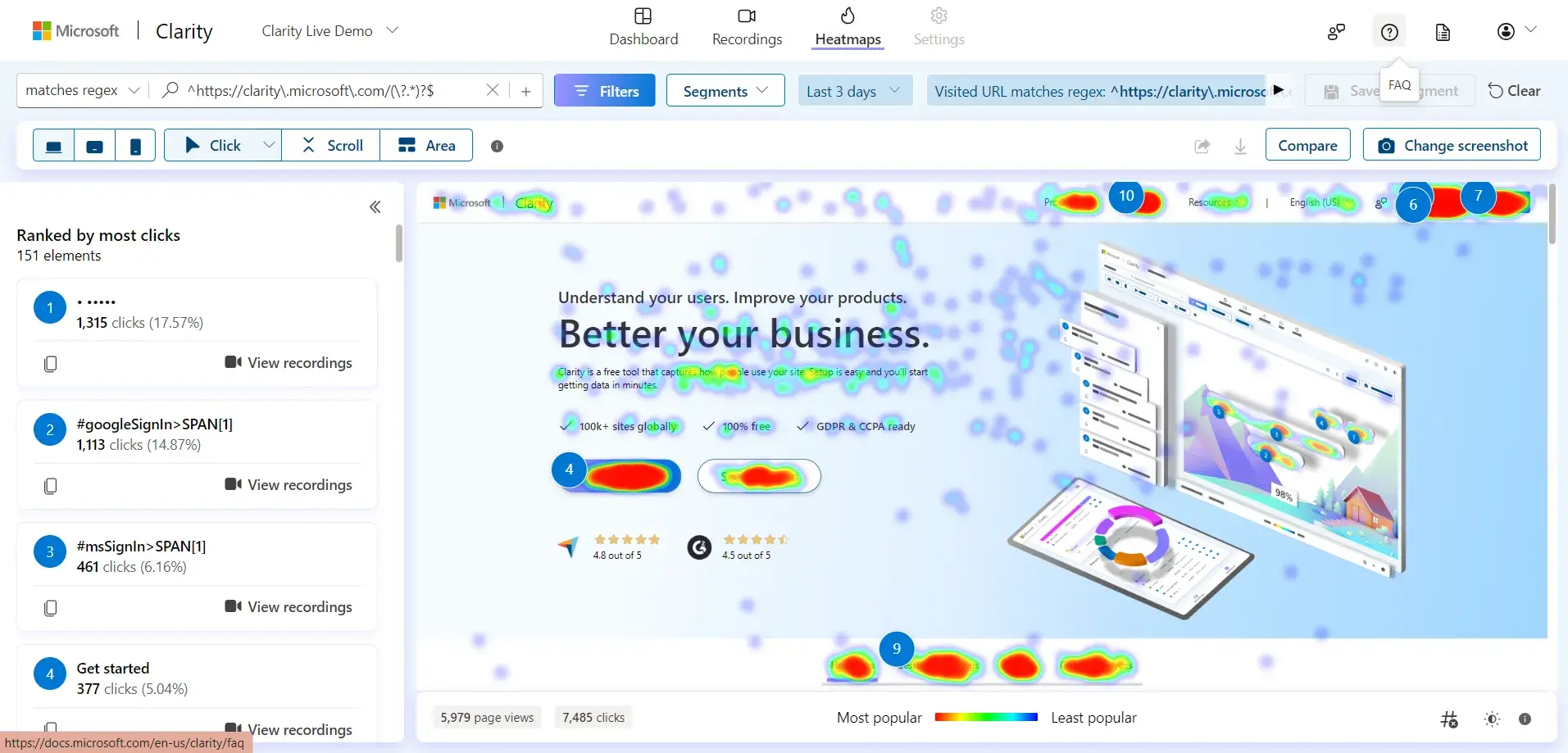 Microsoft Clarity heatmap