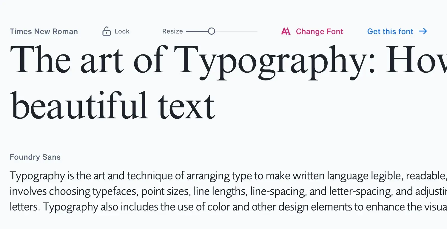 how to use ai for ui design for selecting fonts; screenshot of texts in two styles of font: Times New Roman and Foundry Sans.