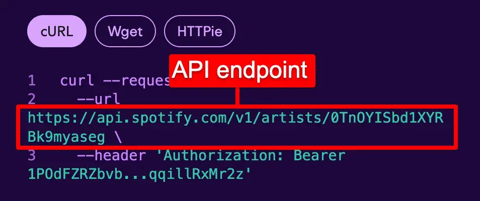 API endpoint example from Spotify