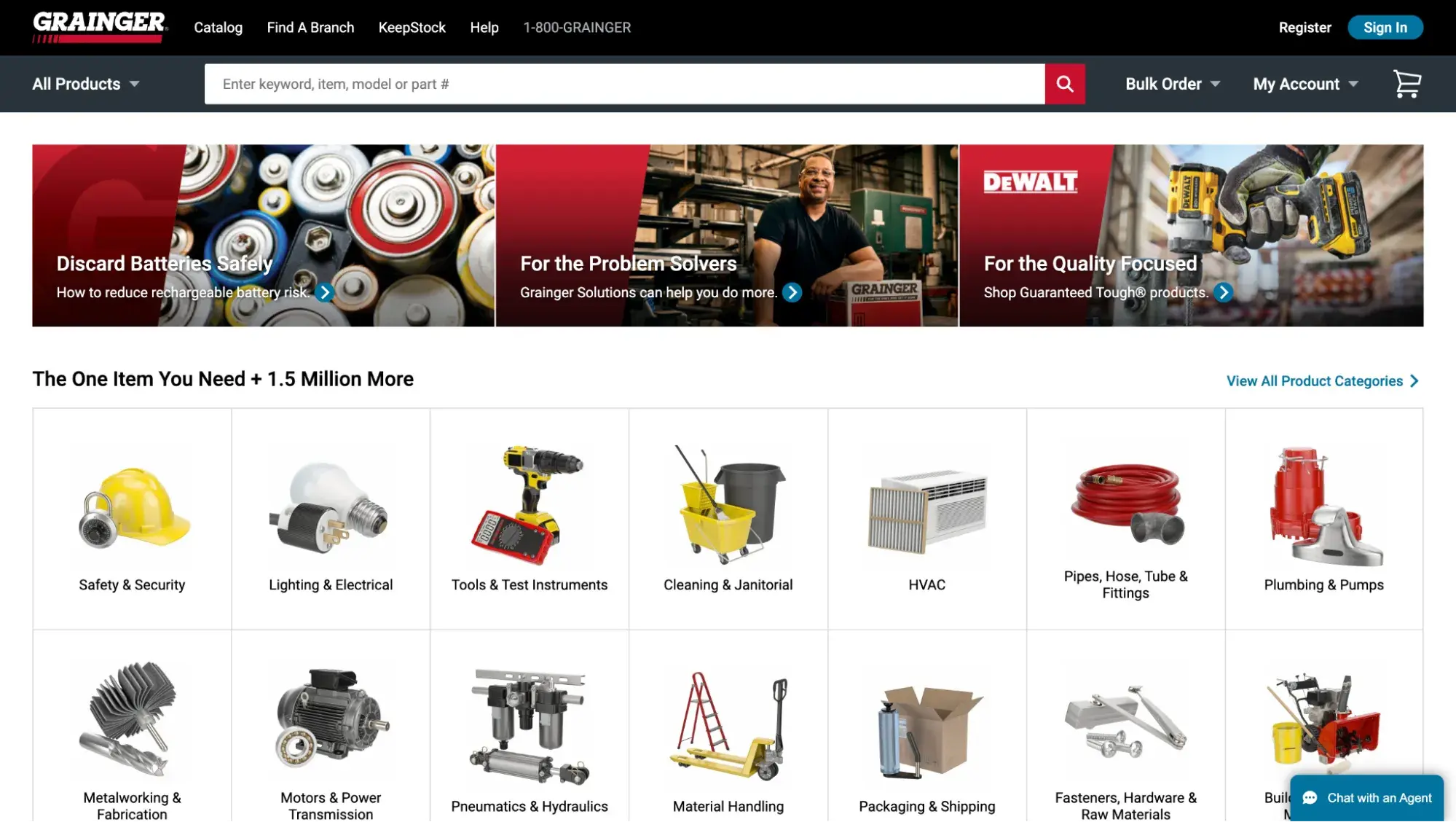 Example of a B2B eCommerce retailer, Grainger