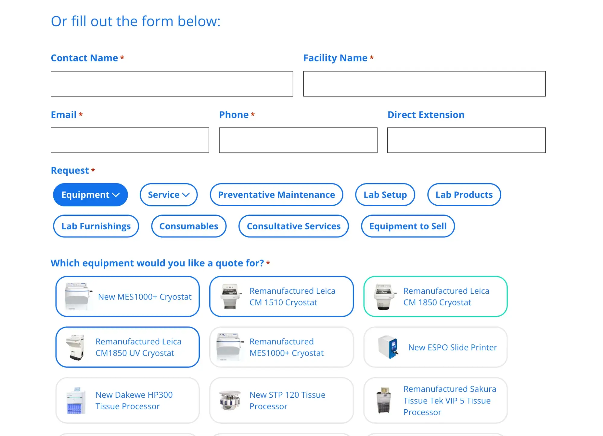 b2b ecommerce website examples: medical equipment sources quote request form with images of products