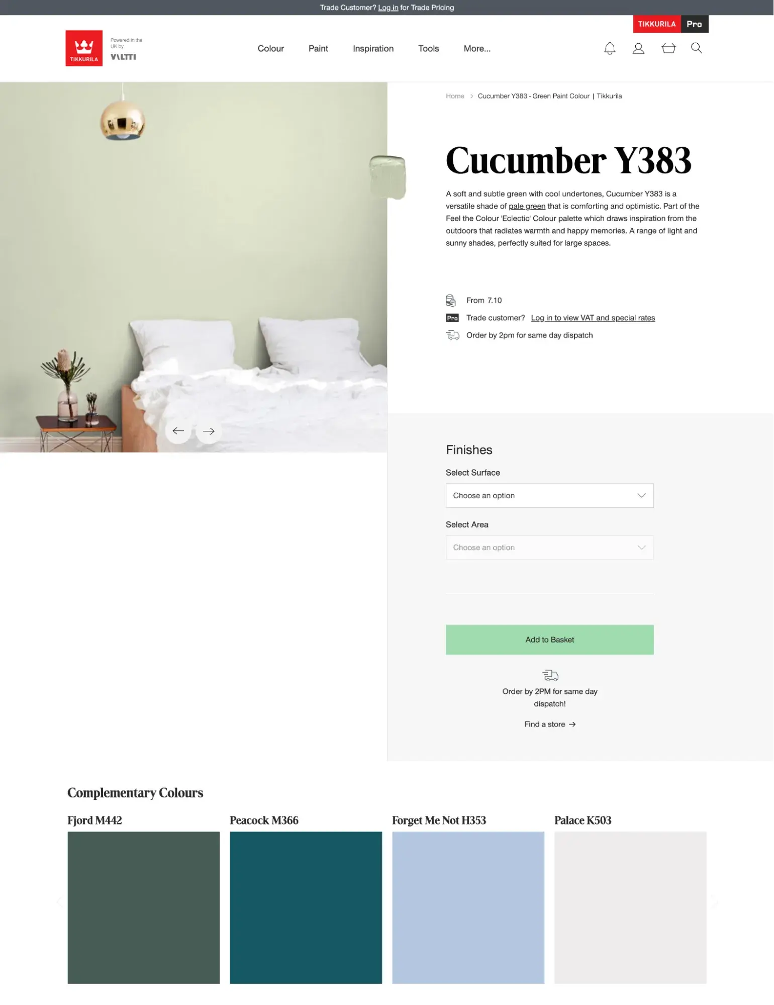 b2b ecommerce website examples: tikkurilas paint product pages