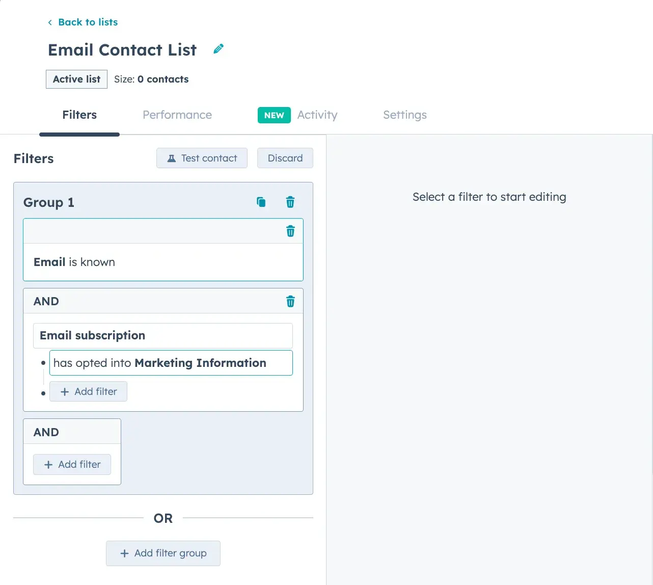 Screenshot showing how to build an email contact list