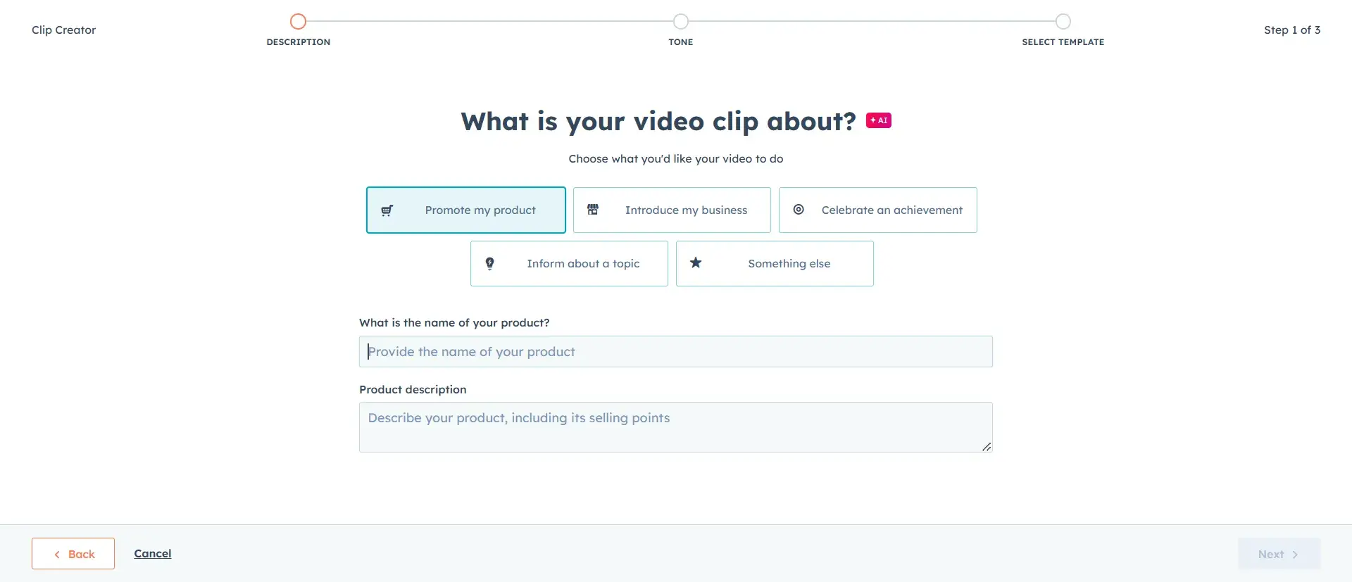 clip creator interface