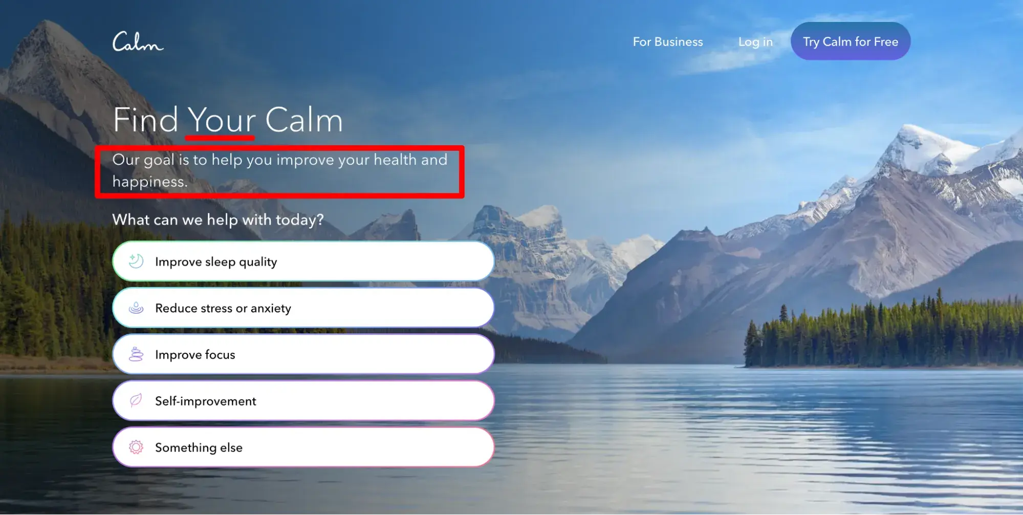 screenshot of calm’s homepage