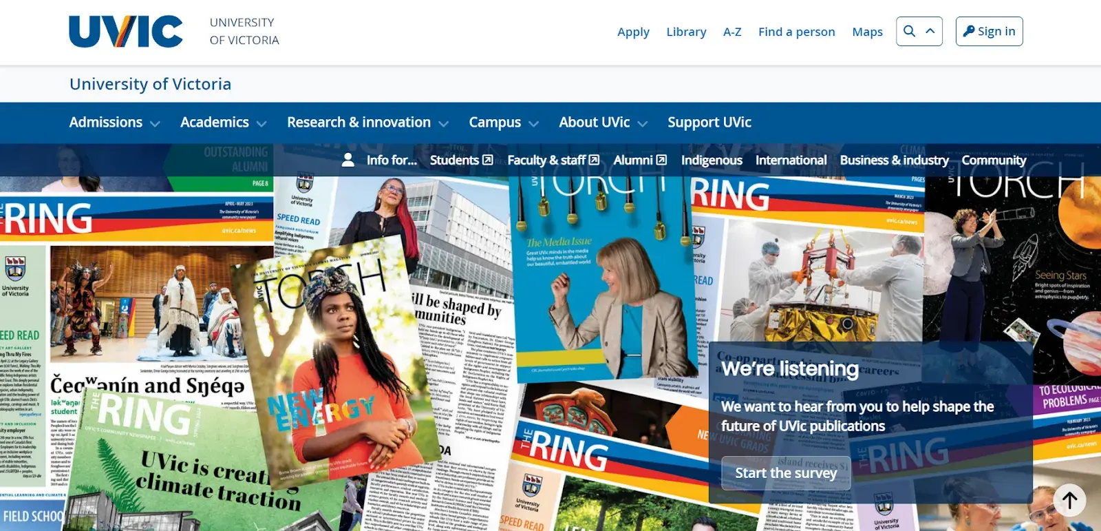 The homepage of the University of Victoria—bad UX design