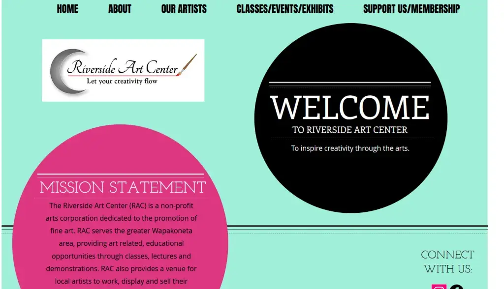 The homepage of Riverside Arts Center–bad UI design