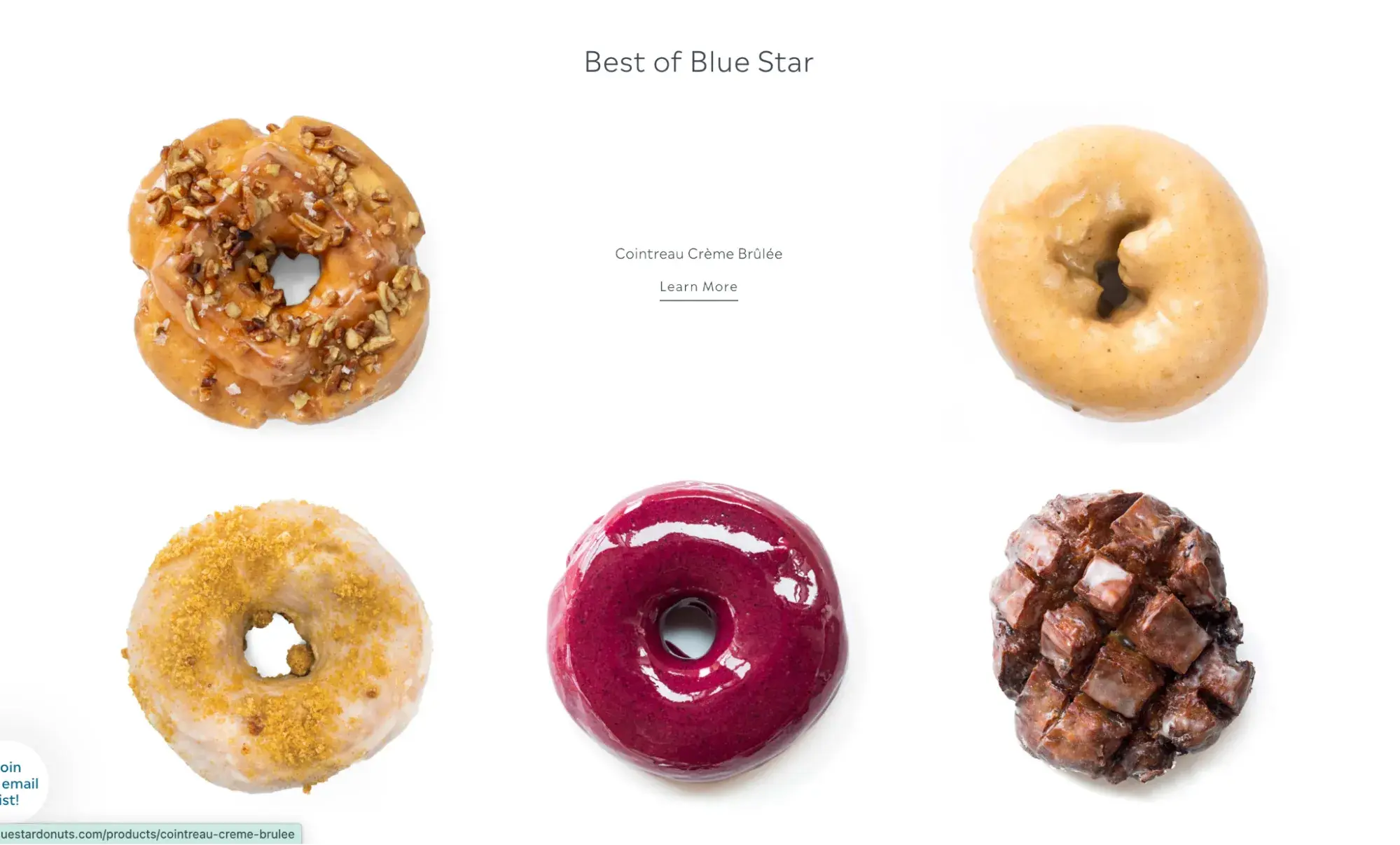 A grid layout of Blue Star’s various donuts against a white background