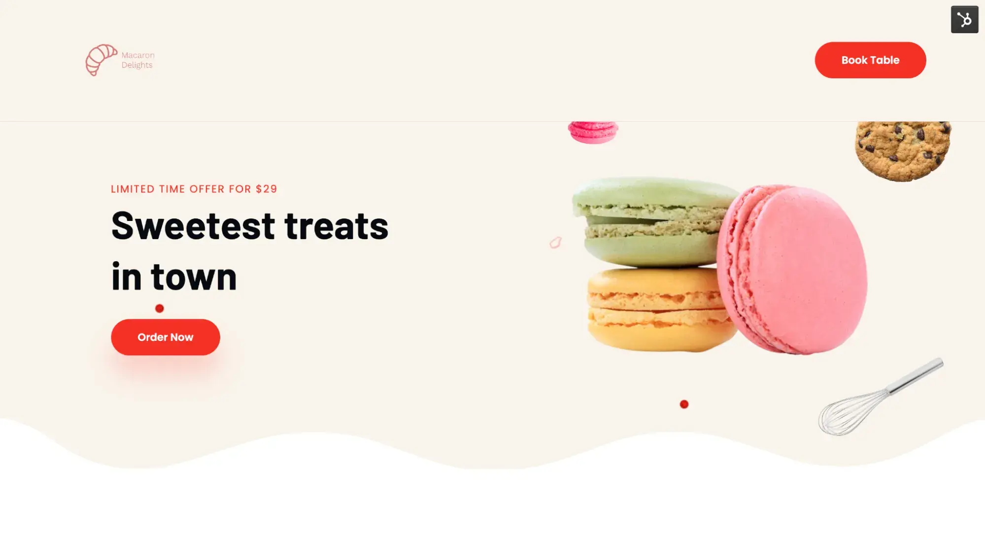 The Pizzami theme with macarons, a cookie, and other bakery-related images