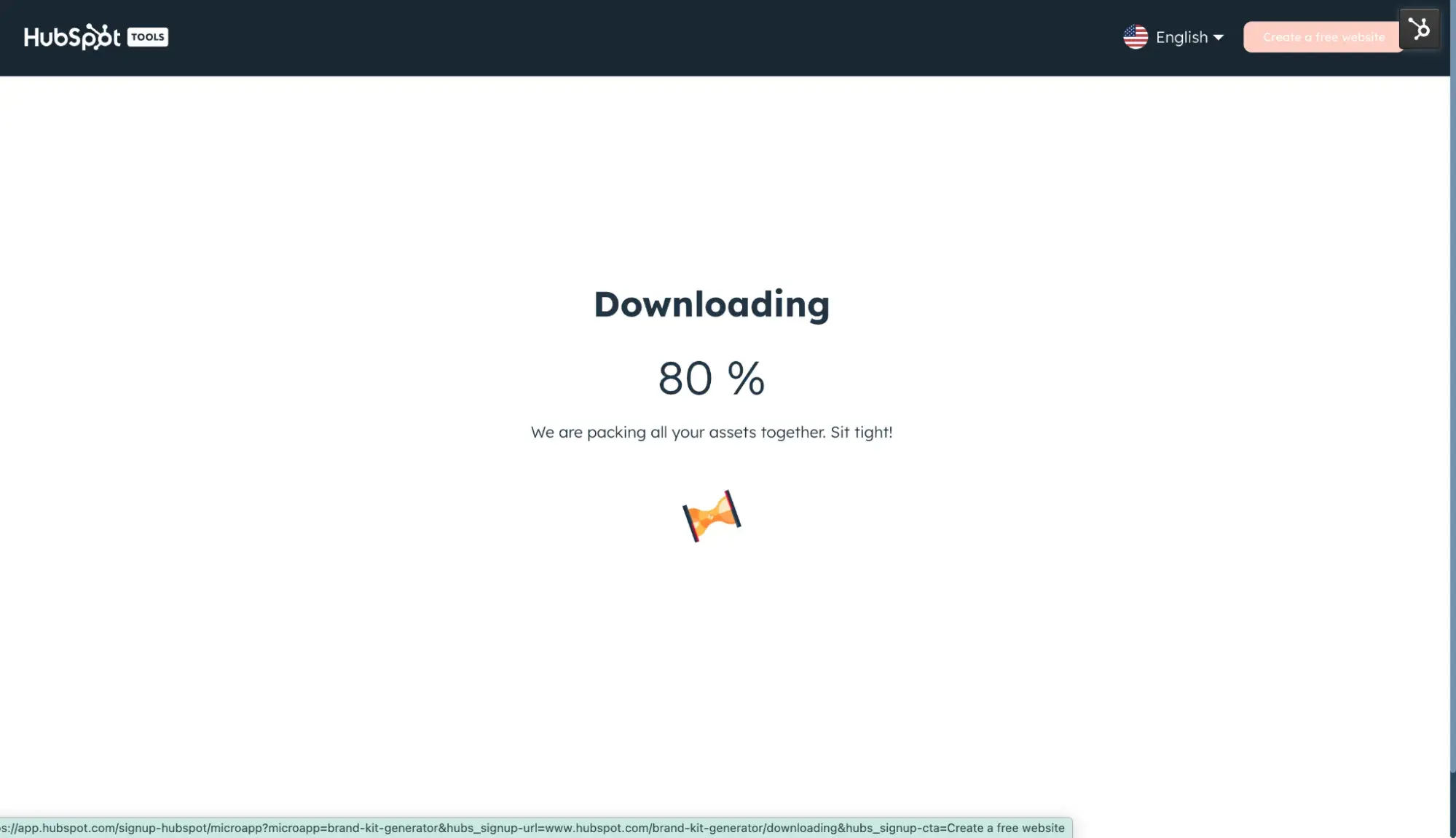 HubSpot’s logo maker showing a “Downloading” screen as it creates the brand assets