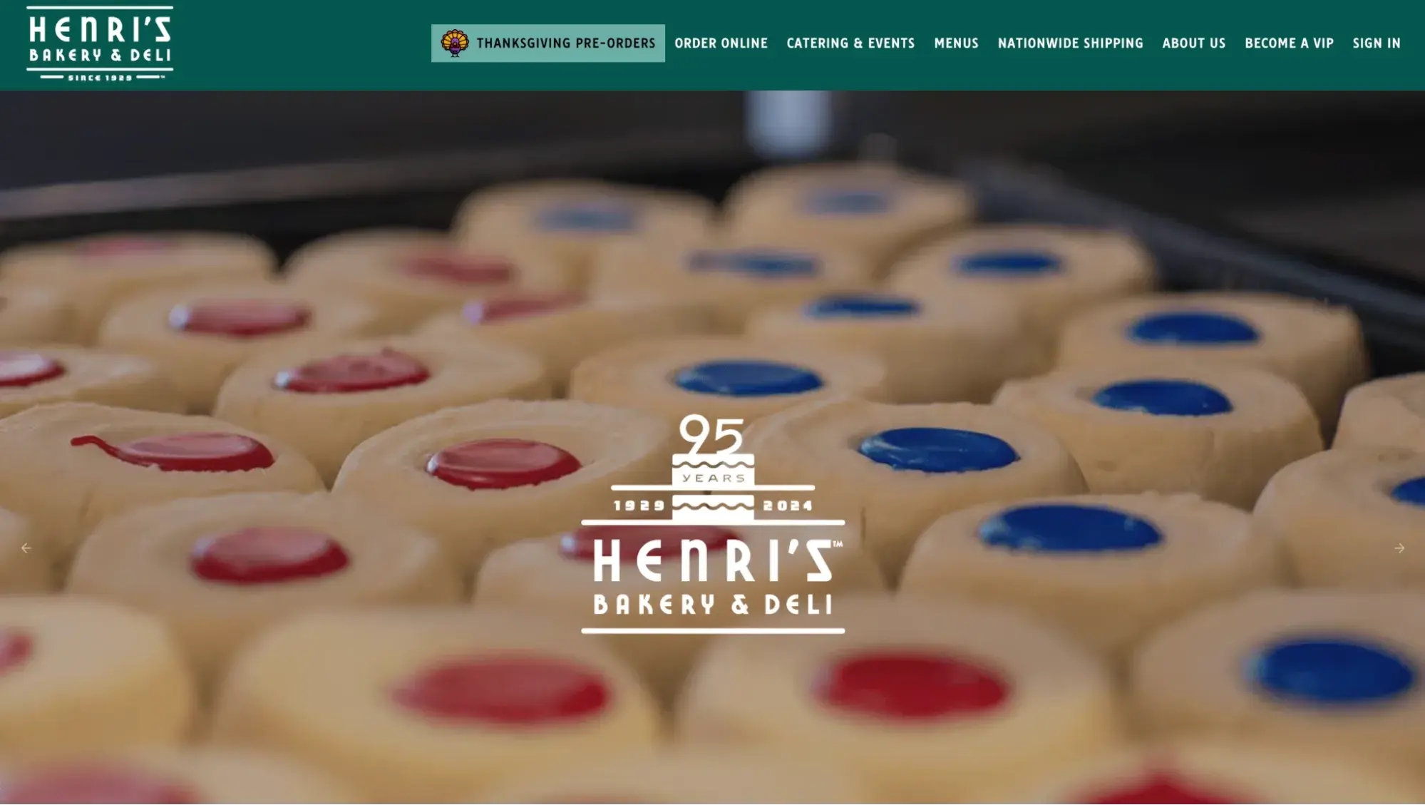 Henri’s Bakery website design with a closeup of shortbread cookies