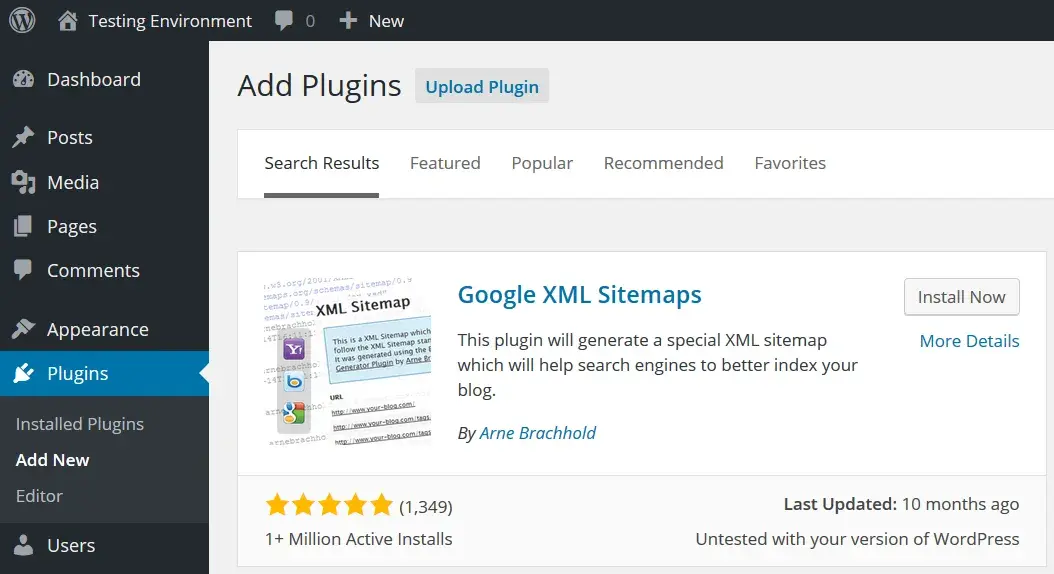 An image of possible plugins displays the Google XML Sitemap plugin.