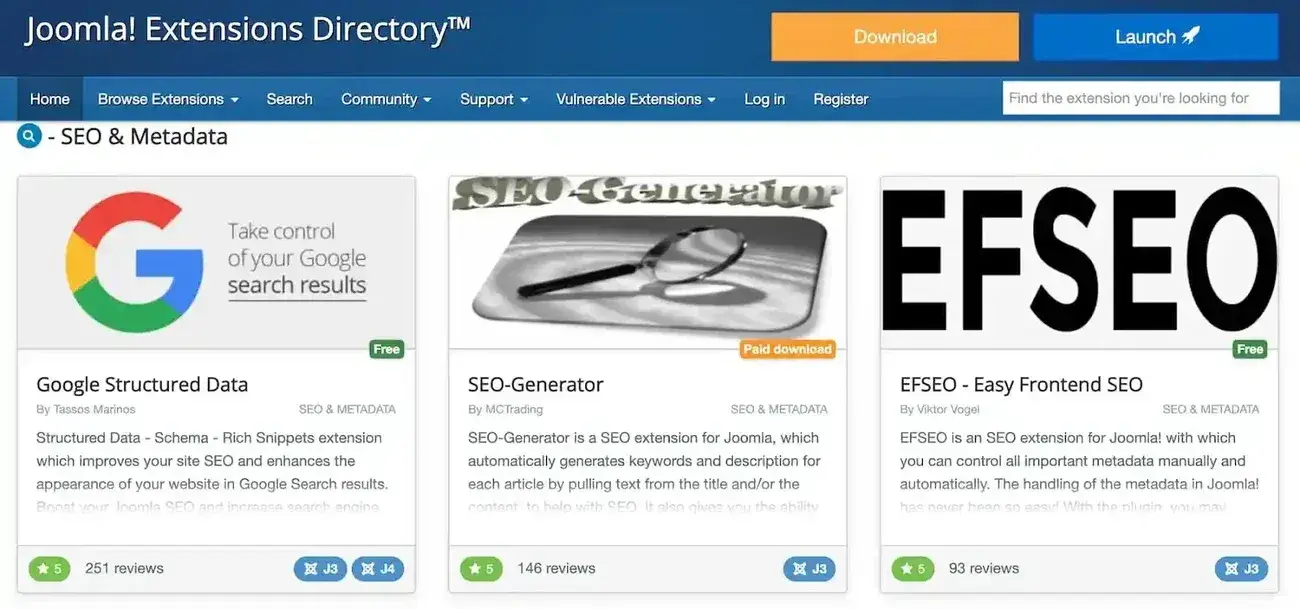 The joomla! extension directory has different SEO and metadata tools you can download.