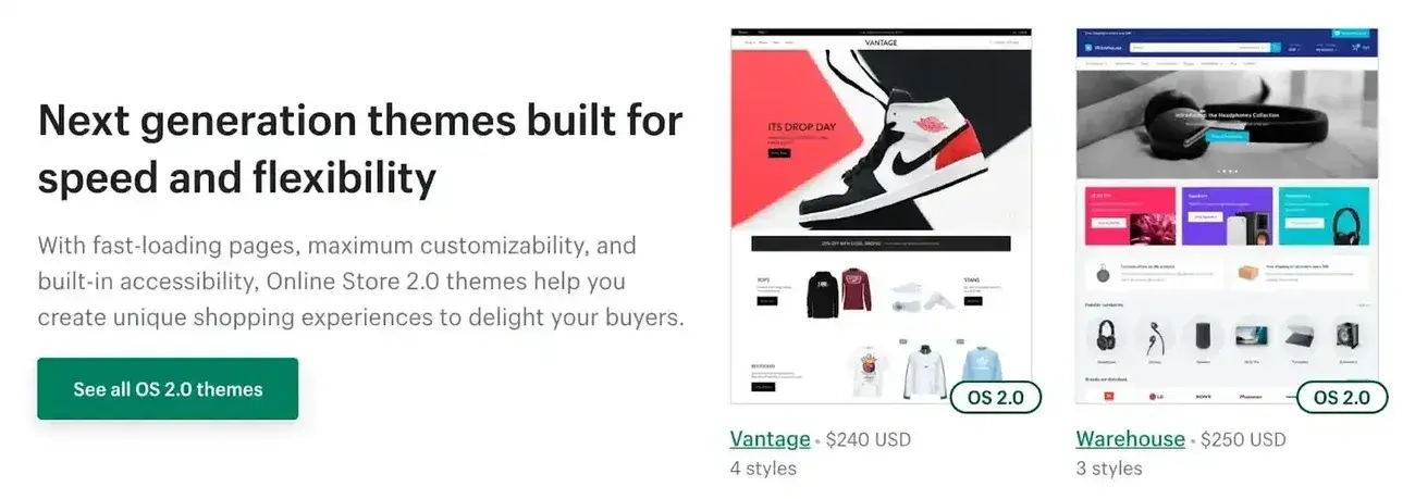 Shopify gives you different themes for building your website.