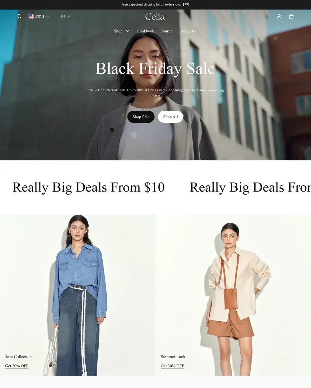 An example of Shopify's templates for creating an online ecommerce store that sells clothing.