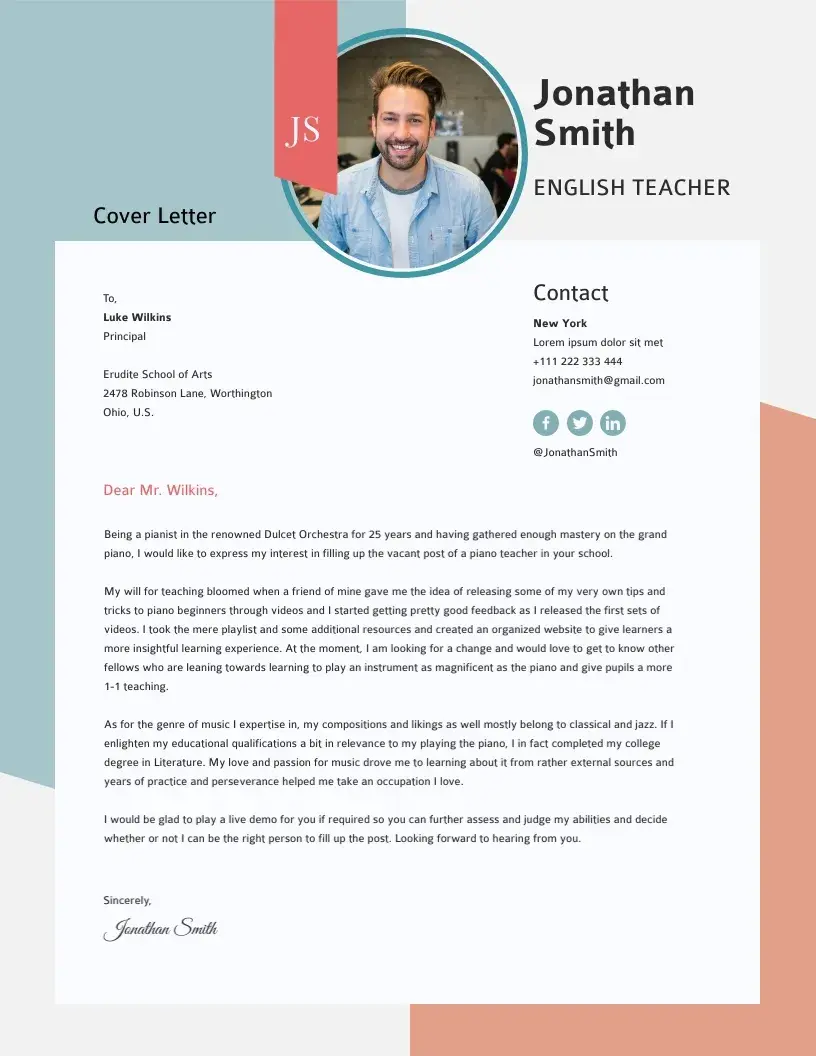 cover letter example, teaching