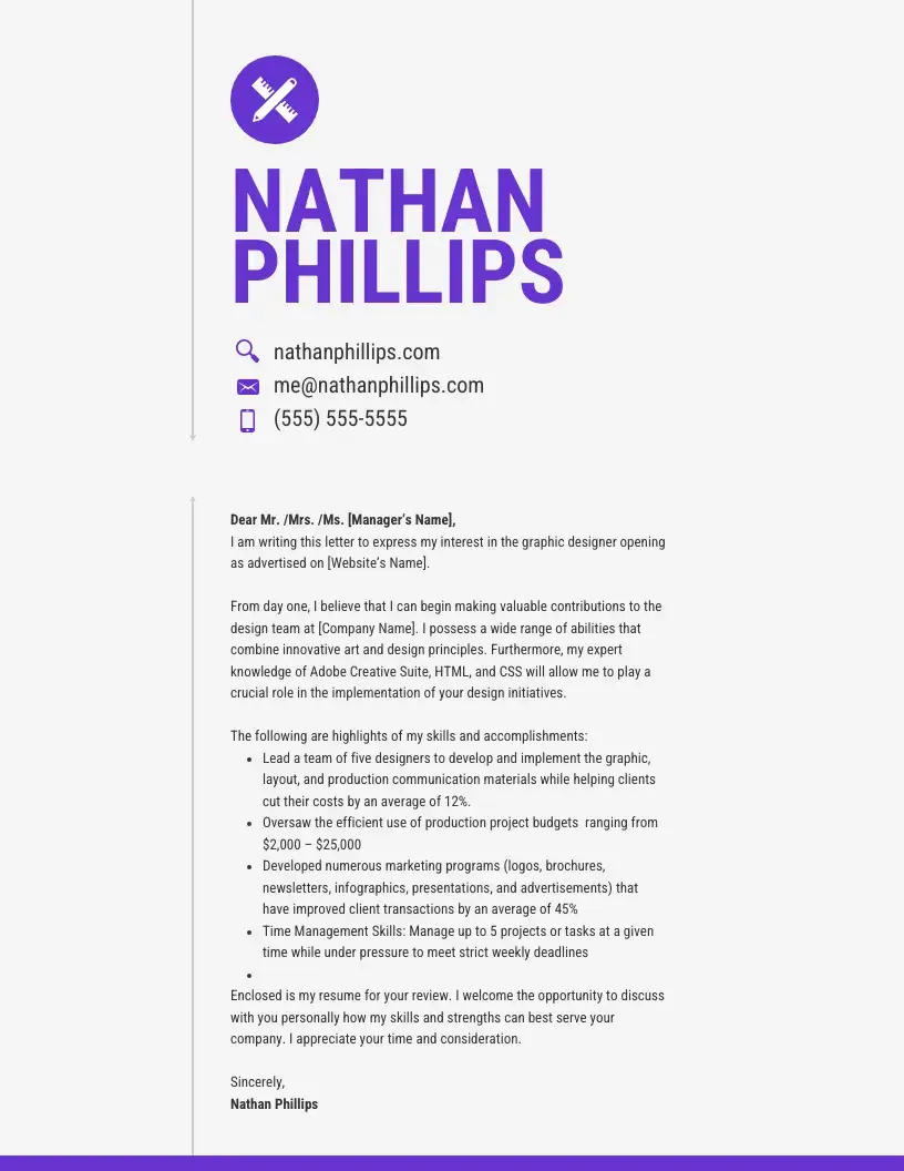 cover letter example, graphic design