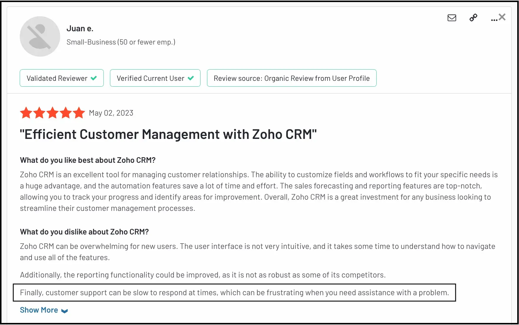 Review about Zoho customer support  