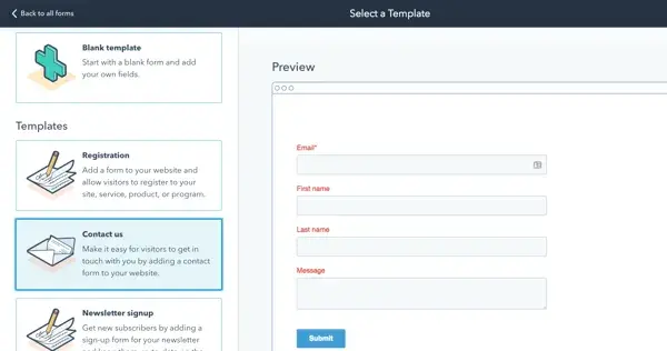 hubspot's online form builder