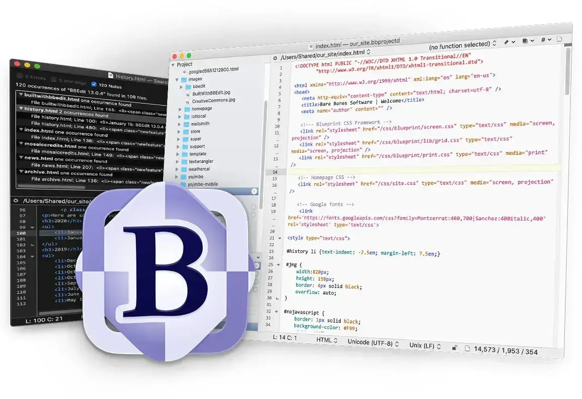 best html editor: The BBEdit HTML editor interface.