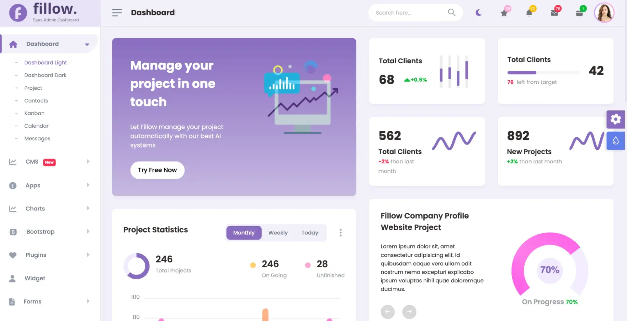 fillow admin dashboard, best html5 admin dashboard templates