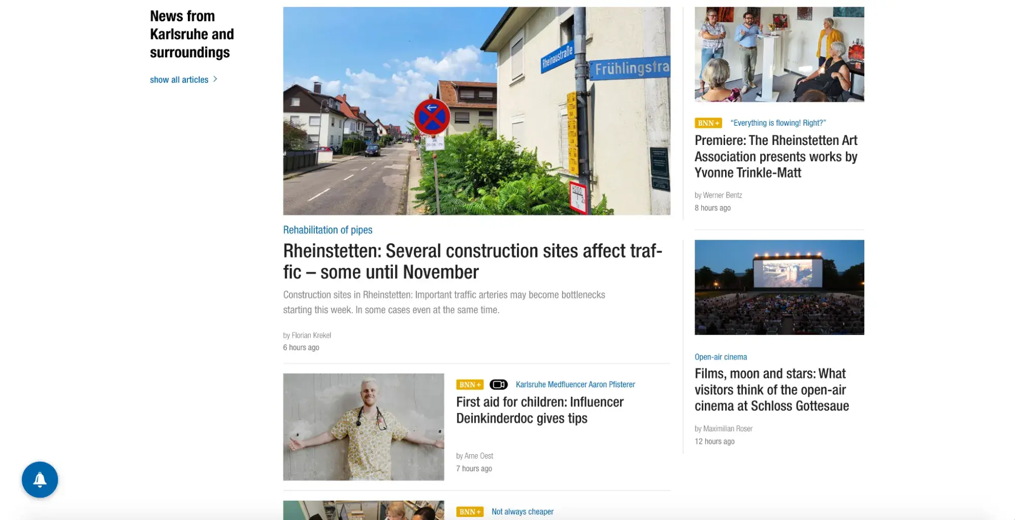 news website design, Yellow BNN+ icons denote articles only accessible to paying subscribers