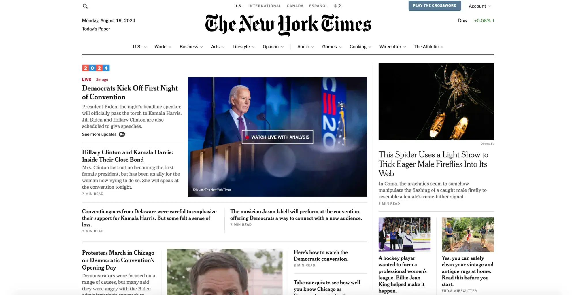 news website design, The New York Times homepage, viewed on a laptop.