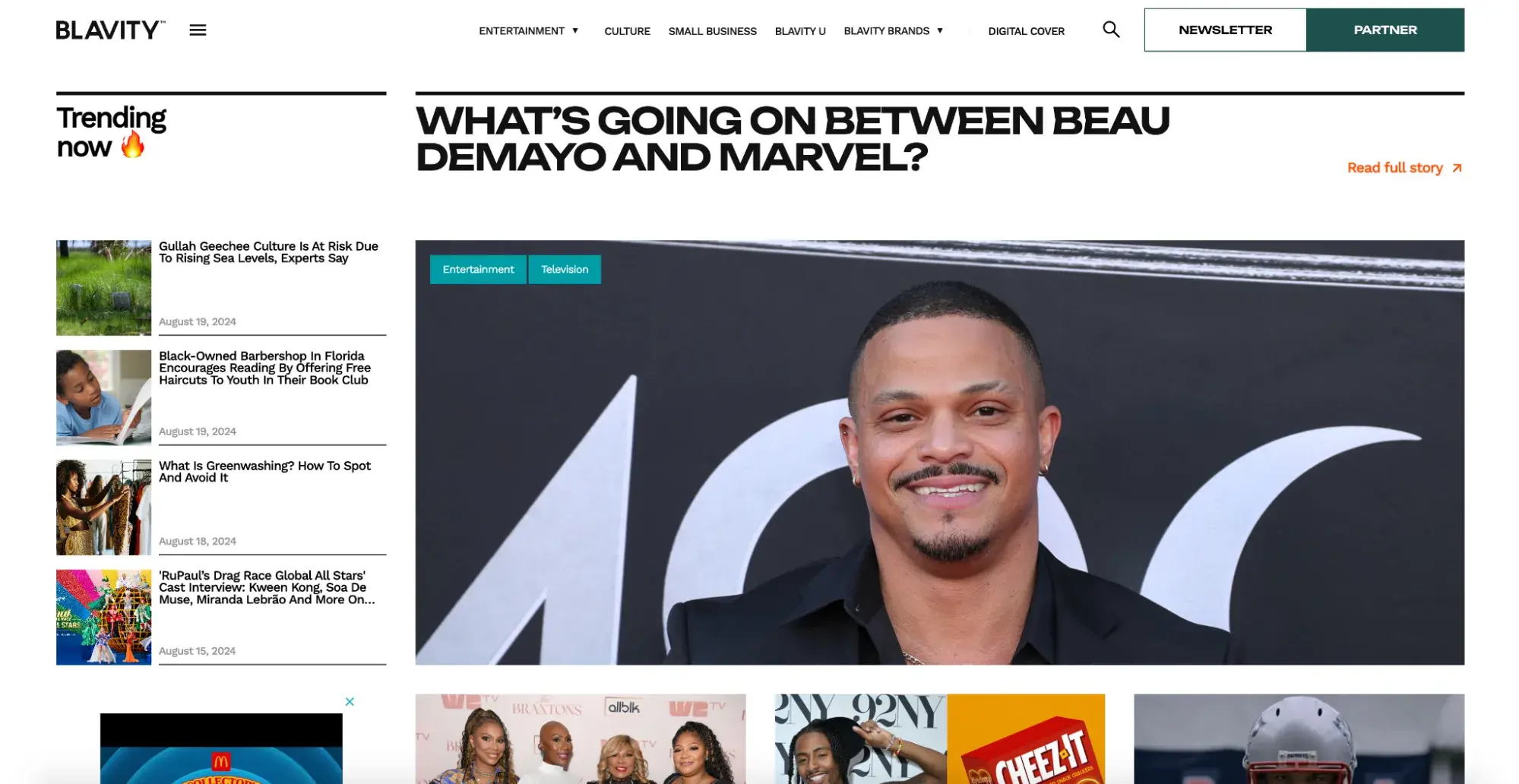 news website design, Blavity News homepage, viewed on a laptop.