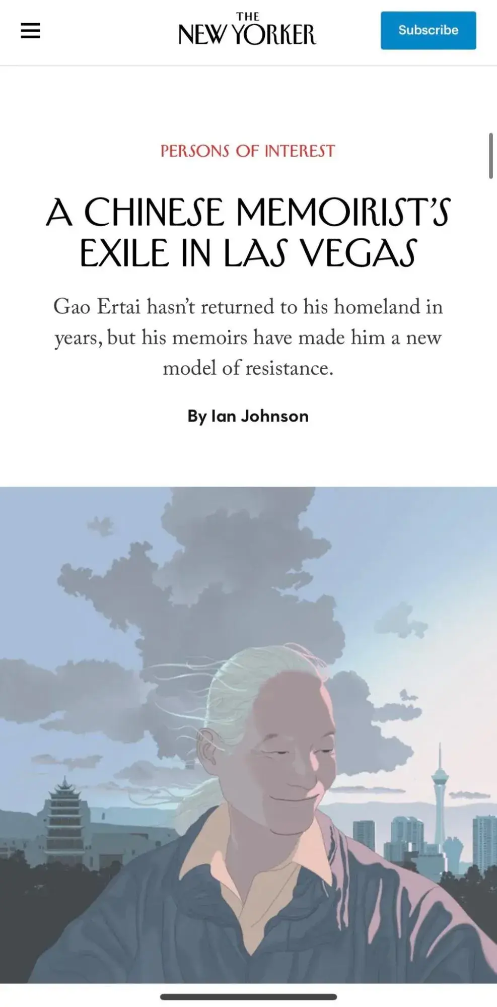 news website design, The New Yorker homepage, viewed on a phone