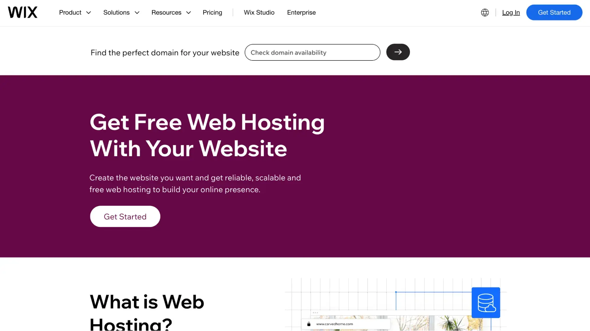 Wix’s website, which offers web hosting for small business sites