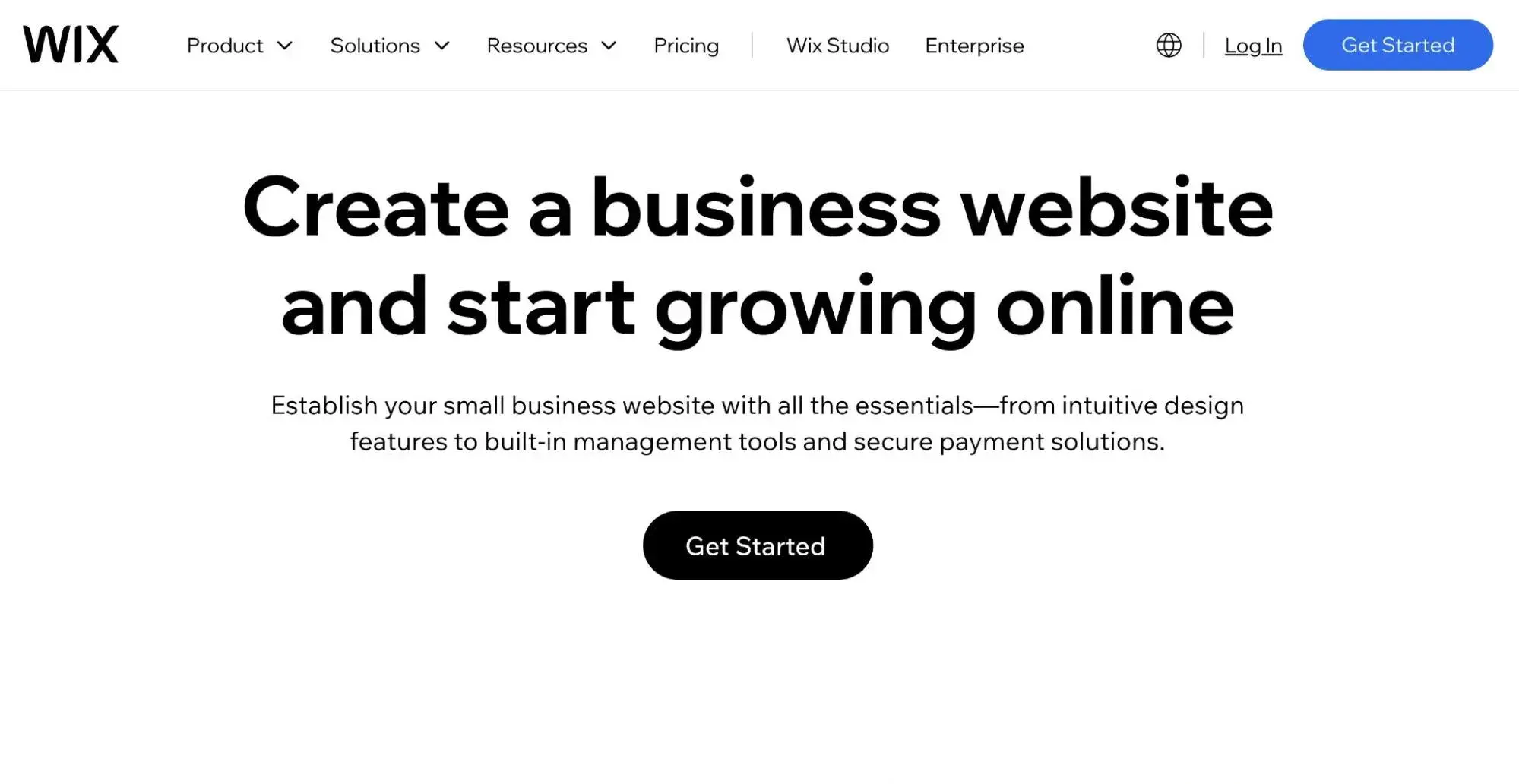 The Wix small business page