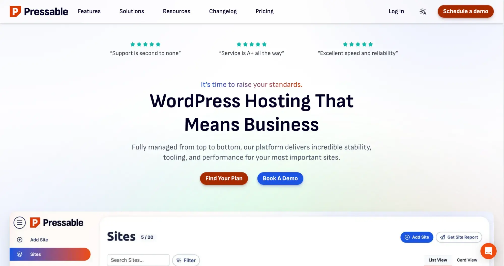 Pressable’s website, which offers WordPress hosting