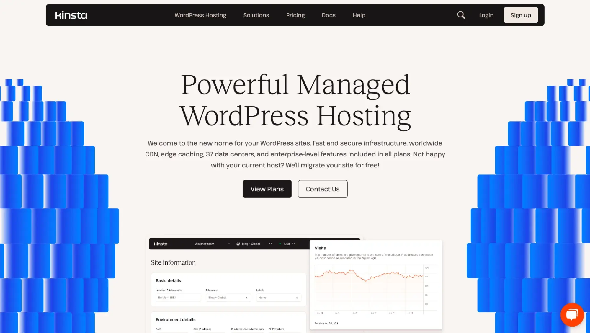 Kinsta’s landing page for managed WordPress hosting