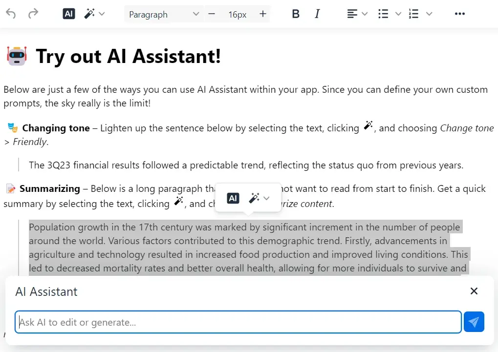 TinyMCE AI assistant plugin