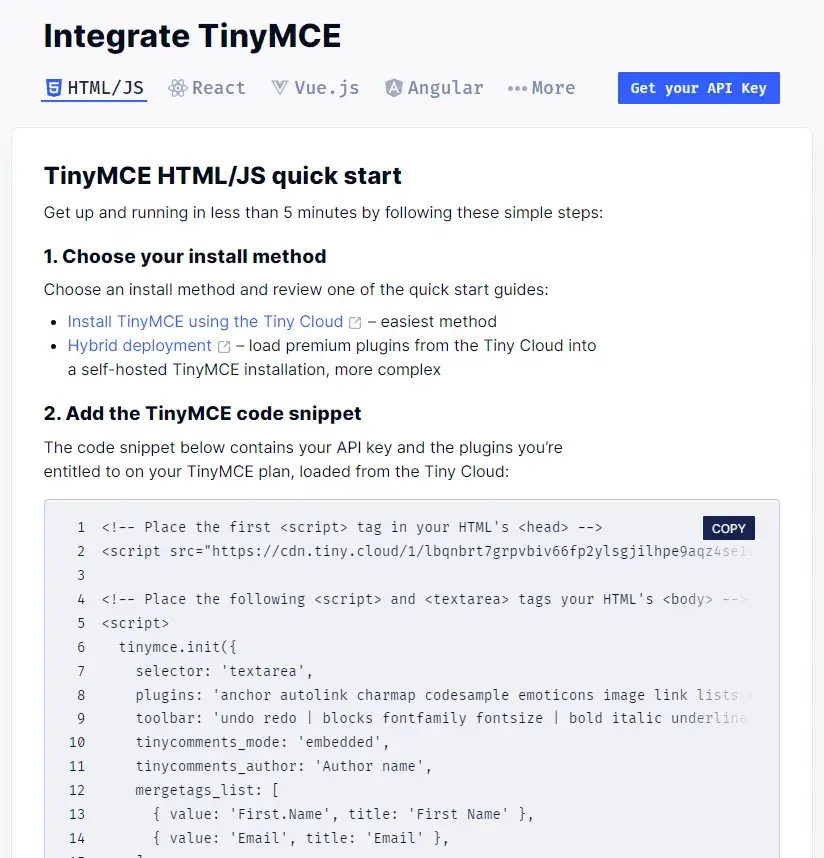 Integrate TinyMCE